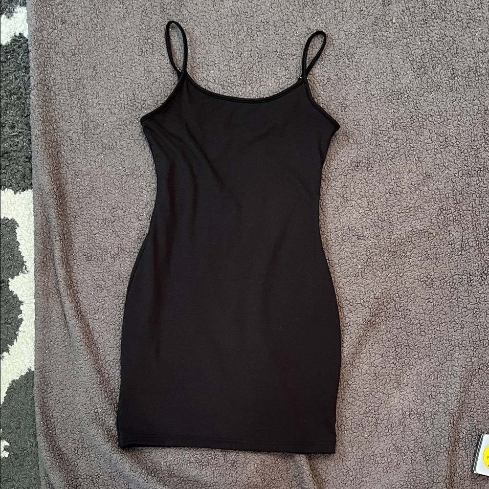 Black stretchy soft lined little black strap dress great for layering